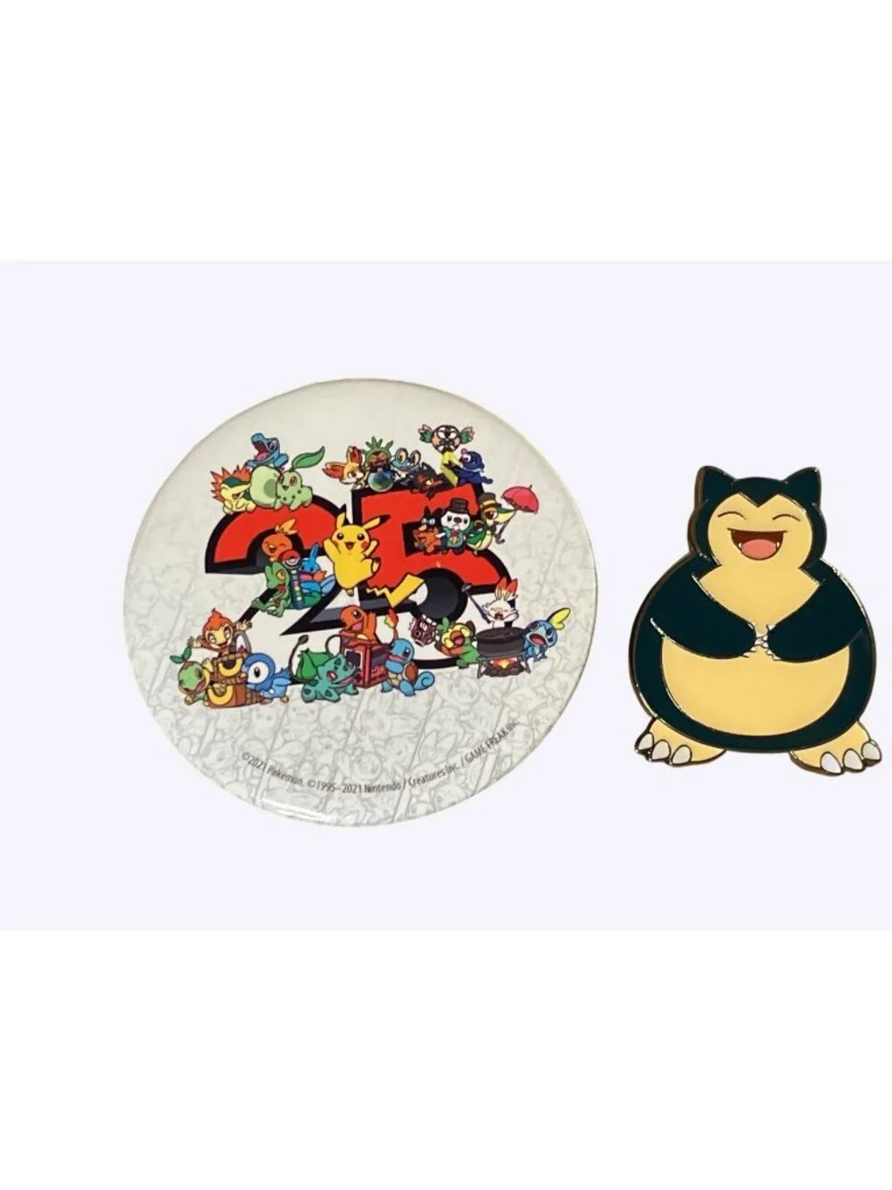 Pokemon 25th Anniversary Collectible Snorlax Pin & Button Pin Set